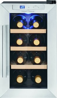 Proficook WK1233 glasdeur wijnkoelkast 8 flessen zwart zilver 501233 voorkant