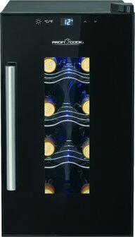 Proficook WK1232 glasdeur wijnkoelkast 8&nbsp;flessen zwart 501232 voorkant