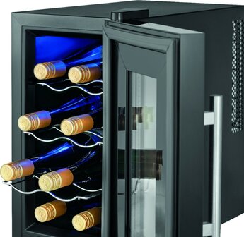 Proficook WK1232 glasdeur wijnkoelkast 8&nbsp;flessen zwart 501232 binnenkant flessenrek