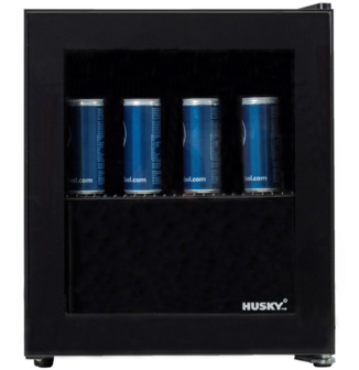 Husky mini koelkast zwart met glazen deur 48 liter KK50-CNS-NL-HU voorzijde met inhoud