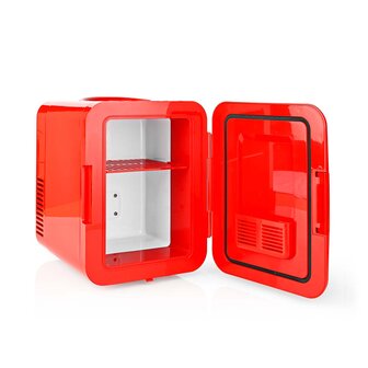 Nedis KAFR120CRD draagbare mini koelkast rood 4 liter deurtje geopend