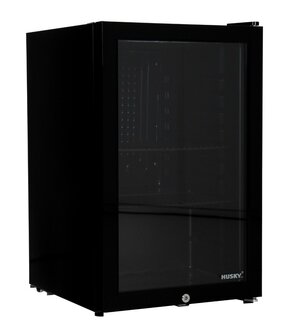 Husky KK70-BK-NL-HU mini koelkast zwart met glazen deur 71 liter voorkant links