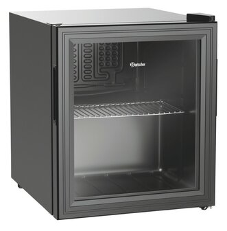 Bartscher 700183 compressor mini koelkast met glazen deur 46 liter zwart voorzijde