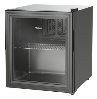 Bartscher 700183 compressor mini koelkast met glazen deur 46 liter zwart voorzijde