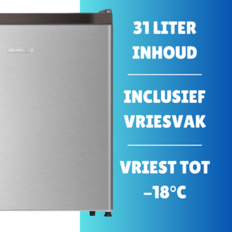 Heinrich&#039;s HKB 4188 SI mini koelkast met vriesvak zilver 44 liter functies