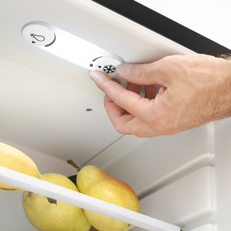 First Austria FA5172-2 thermo-elektrische mini koelkast 40 liter met glasdeur zwart draaiknopje voor temperatuur en verlichting