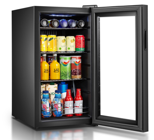 Heinrich's HKG3174 koelkast met glazen deur zwart 74 liter geopend