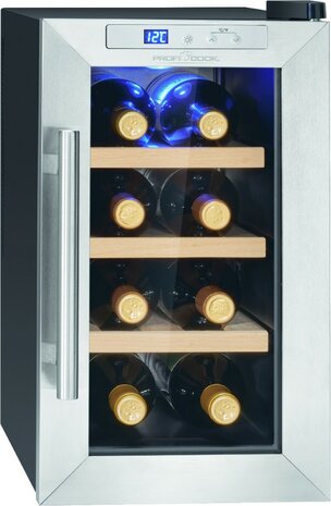 Proficook WK1233 glasdeur wijnkoelkast 8 flessen zwart zilver 501233 voorkant links