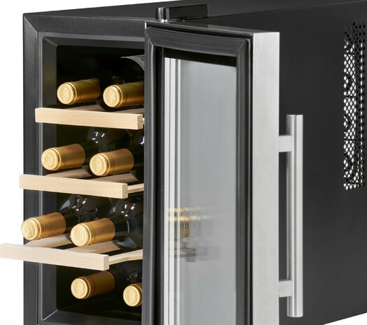 Proficook WK1233 glasdeur wijnkoelkast 8 flessen zwart zilver 501233 voorkant rechts