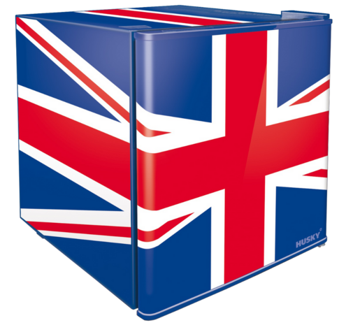 Husky mini koelkast met Engelse vlag design 43 liter KK50-278-NL-HU zijaanzicht