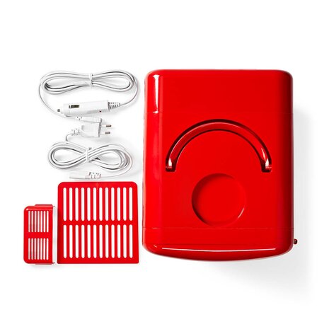 Nedis KAFR120CRD draagbare mini koelkast rood 4 liter bovenkant met onderdelen