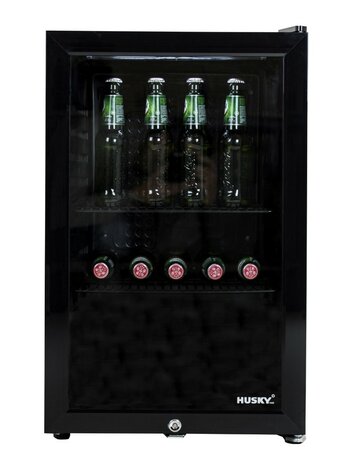 Husky KK70-BK-NL-HU mini koelkast zwart met glazen deur 71 liter met inhoud voorkant gevuld