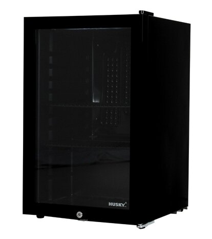 Husky KK70-BK-NL-HU mini koelkast zwart met glazen deur 71 liter voorkant rechts