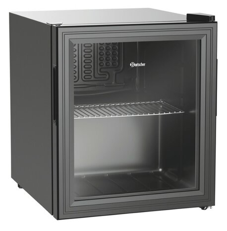 Bartscher 700183 compressor mini koelkast met glazen deur 46 liter zwart voorzijde