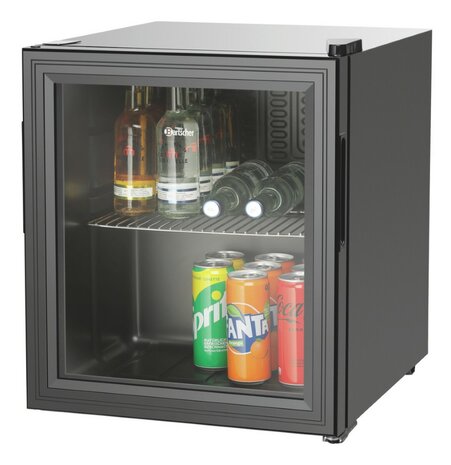 Bartscher 700183 compressor mini koelkast met glazen deur 46 liter zwart voorzijde