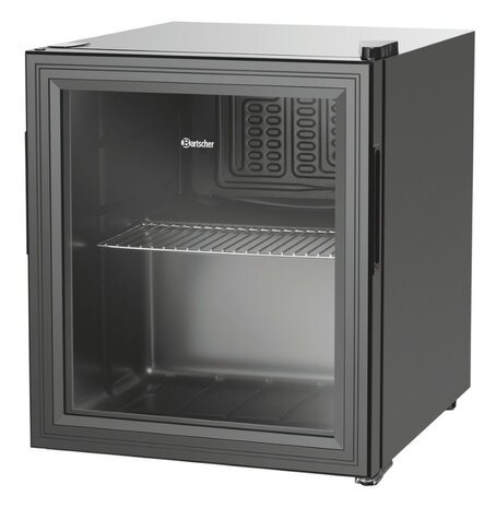 Bartscher 700183 compressor mini koelkast met glazen deur 46 liter zwart voorzijde