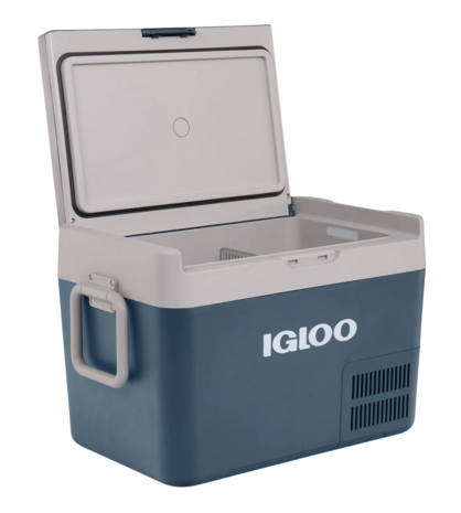 Igloo ICF32 elektrische compressor koelbox 32 liter blauw wit geopend