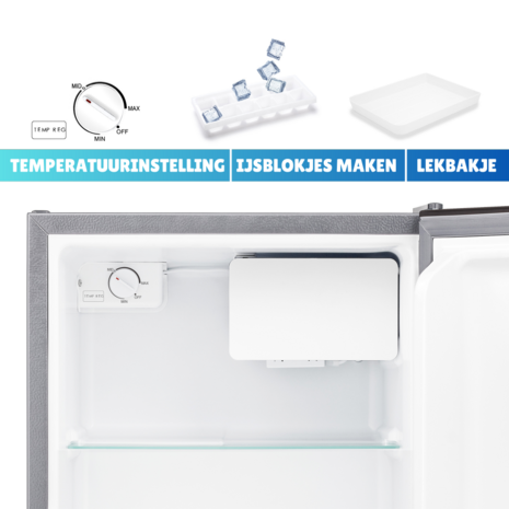 Heinrich's HKB 4188 SI mini koelkast met vriesvak zilver 44 liter tempe