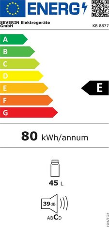 Severin KB-8877 mini koelkast met vriesvak wit 45 liter energieklasse E