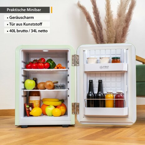 First Austria FA-5172-3-GL thermo-elektrische retro mini koelkast 40 liter lichtgroen