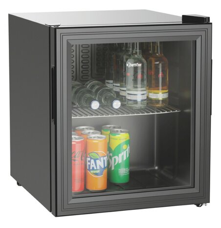 Bartscher 700183 compressor mini koelkast met glazen deur 46 liter zwart voorzijde